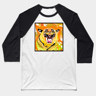 siberian tiger in asian pattern ecopop zodiac yellow Baseball T-Shirt